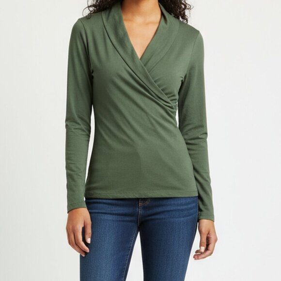 Velvet by Graham & Spencer Surplice Wrap Top in Sage Green | Women's Size Medium - Picture 1 of 5